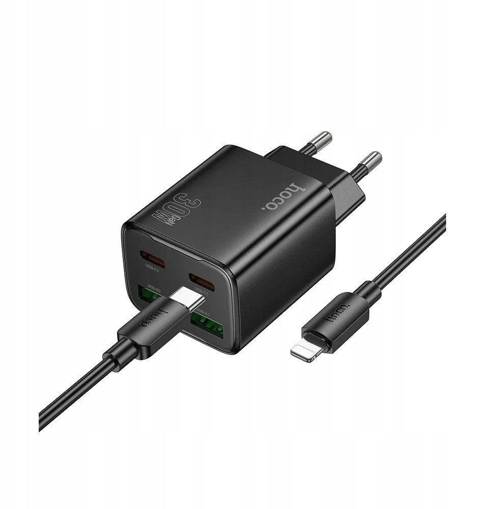 Karikues mural Hoco N56, 30W, 4 porta USB, me kabllo Lightning, i zi