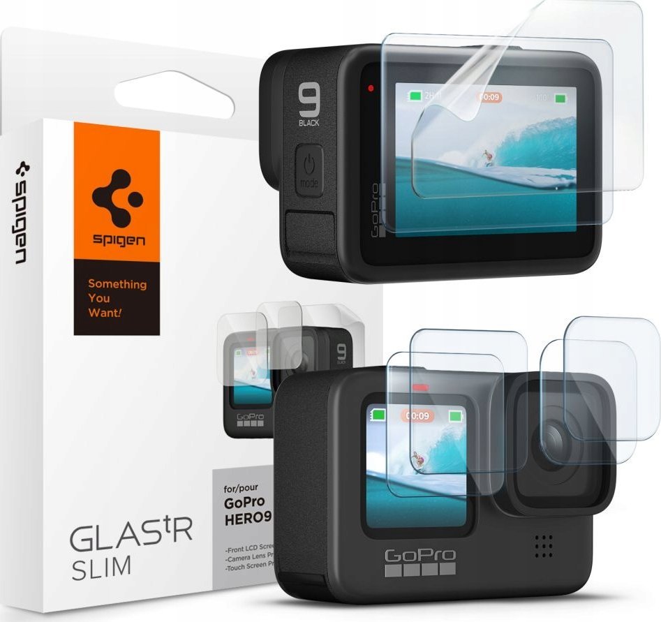 Mbrojtës ekrani Spigen për GoPro Hero 12 11 10 9, xham i temperuar, set multipack, transparent