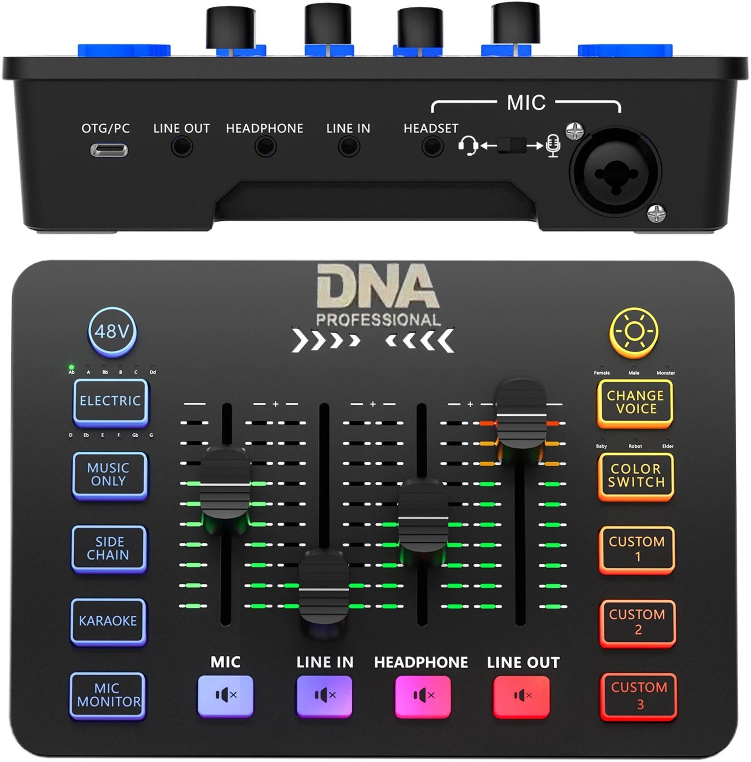 Mikser audio analog DNA SC ONE, 2 kanale, USB C, ndriçim RGB