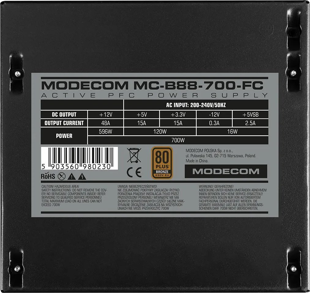 Furnizim energjie MODECOM MC-B88-700-FC, 700W, 80 Plus Bronze, i zi