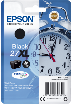 Ngjyrë për printer Epson DURABrite Ultra Ink Singlepack Black 27XL, 1100 faqe, e zezë