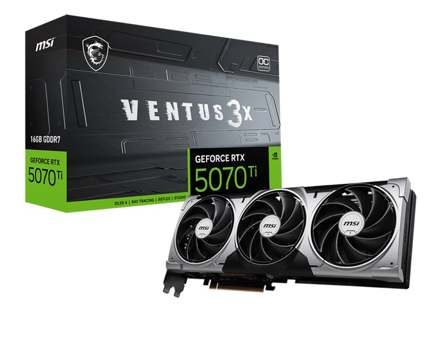 Kartelë grafike MSI GeForce RTX 5070 Ti VENTUS 3X OC, 16GB GDDR7, e zezë 