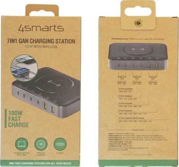 Stacion karikimi 4smarts 7in1 GaN, 100W, me karikim pa tela, i zi gri
