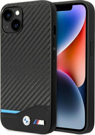 Futrollë telefoni BMW Leather Carbon për iPhone 14 Plus 6.7", lëkurë, karbon, e zezë