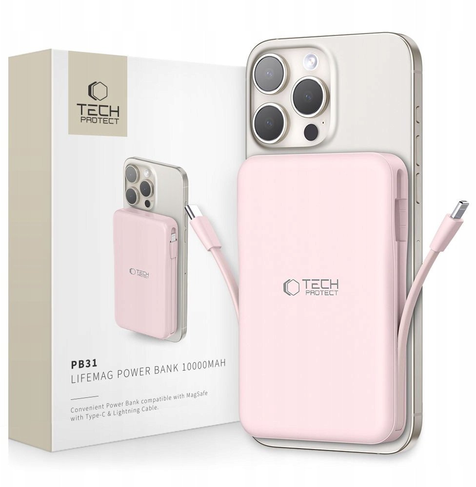 Power bank Tech-Protect PB31 LifeMag, 10000mAh, MagSafe, розова