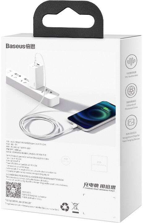 Kabllo BASEUS Superior Series USB-C - Lightning, 20W, 1m, e bardhë