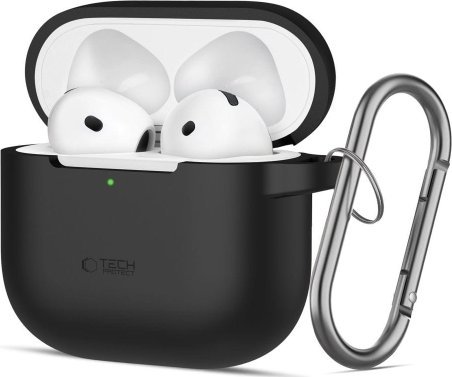 Mbulesë silikoni Tech-Protect Hook për Apple AirPods 4, me karabinë, e zezë