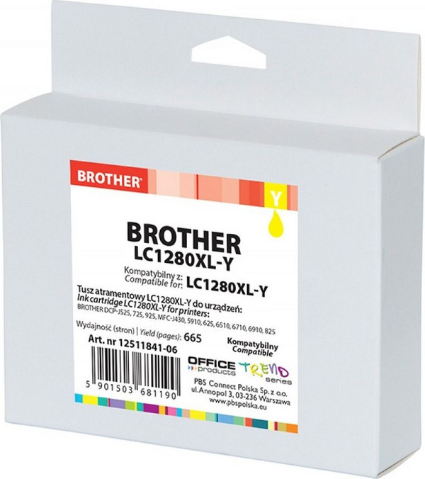 Fishek ngjyre Office Products Ink OP K Brother LC1280XL-Y, i verdhë
