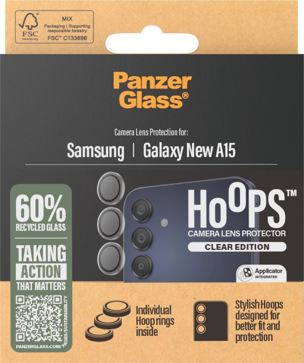 Заштитно стакло за леќи PanzerGlass Hoops, за Samsung Galaxy A16, проѕирно стакло