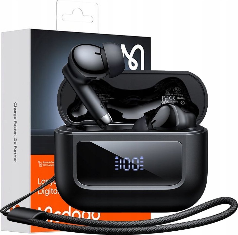 Kufje wireless Mcdodo In-Ear, Bluetooth 5.3, me mikrofon dhe kasë karikimi, të zeza