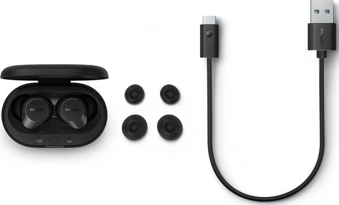 Kufje wireless Philips TAT1209, true wireless, me kuti karikimi, të zeza