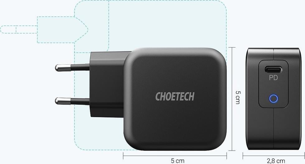 Karikues muror Choetech Q6006 GaN, 61W, USB Type C Power Delivery, i zi