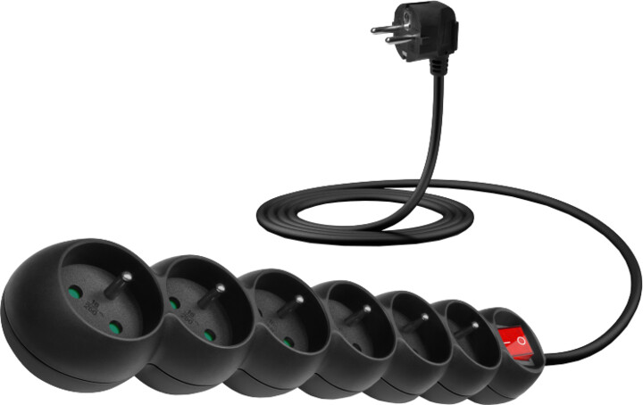 Продолжен кабел CONNECT IT 230 V, 6 штекери, 2 m, со копче on/off, црн