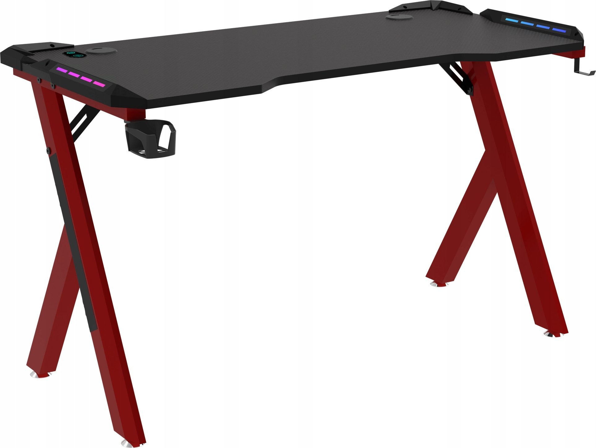 Tavolinë gaming Cortek RGB 140cm, 140x60cm, me ndriçim RGB, e zezë e kuqe