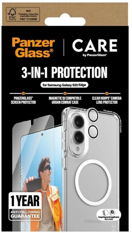 Set mbrojtës CARE by PanzerGlass Flagship 3in1 për Samsung Galaxy S25 Edge, kllapë xham mbrojtës lente