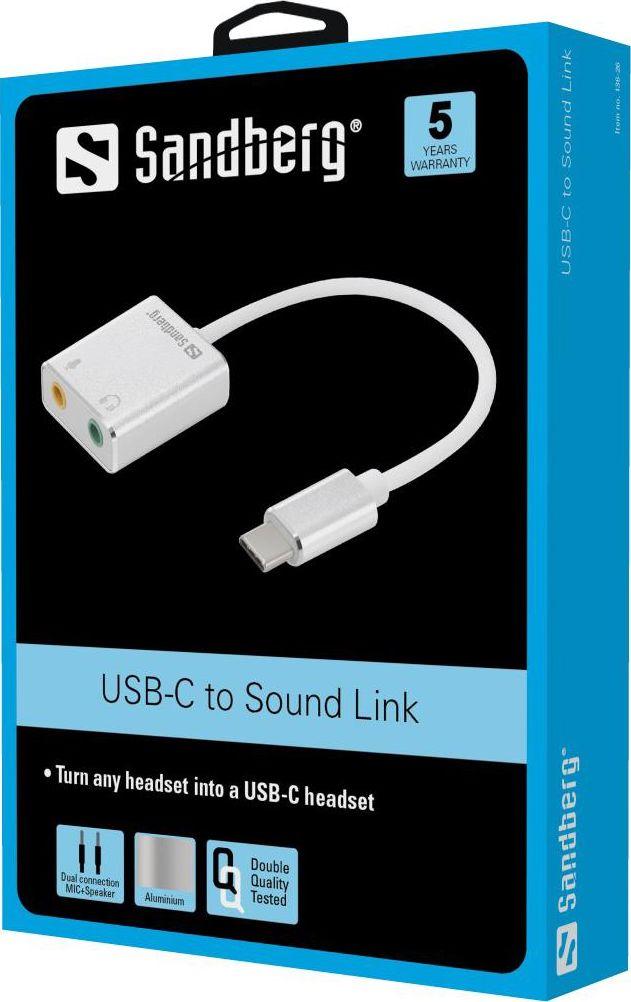 Përshtatës USB-C Sandberg USB-C për Sound Link (136-26), i bardhë