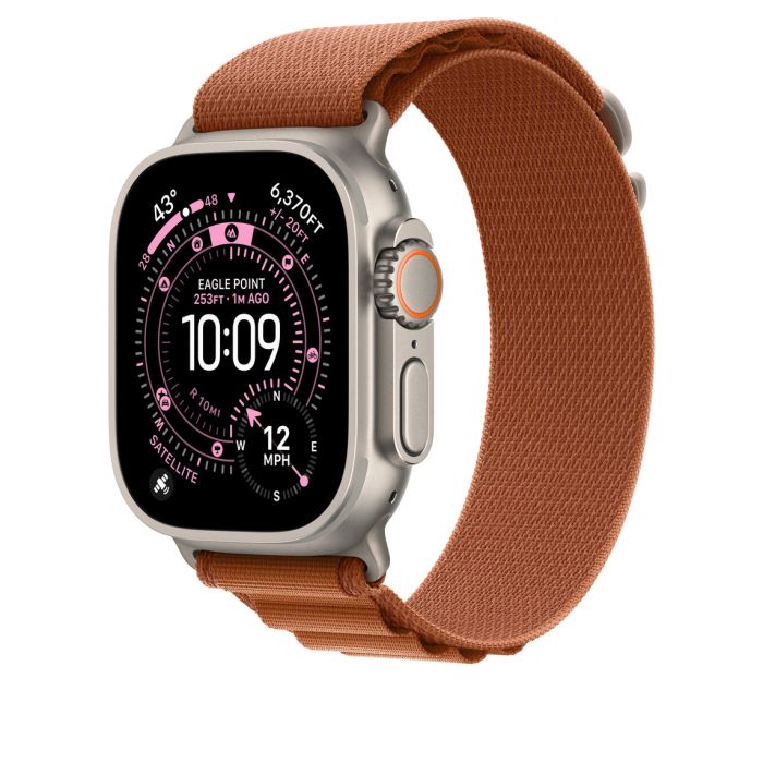 Apple Watch 49mm Loop, Terra Cotta Alpine Loop, Large, Natural Titanium Finish