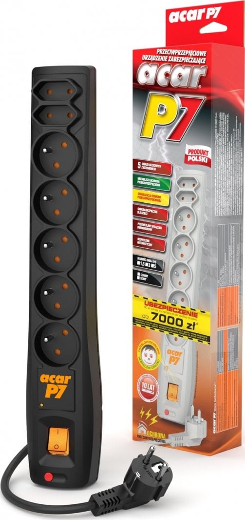 Kabllo vazhduese Acar P7 7 fole 1.5 m, e zezë