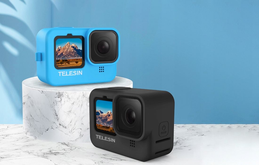 Силиконско куќиште Telesin за GoPro Hero 9 Black, сет 3 во 1, црна