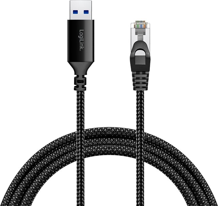 Мрежен кабел LogiLink CU0405, USB 3.0 во Ethernet, 7.5 m, Cat6 S FTP, црн