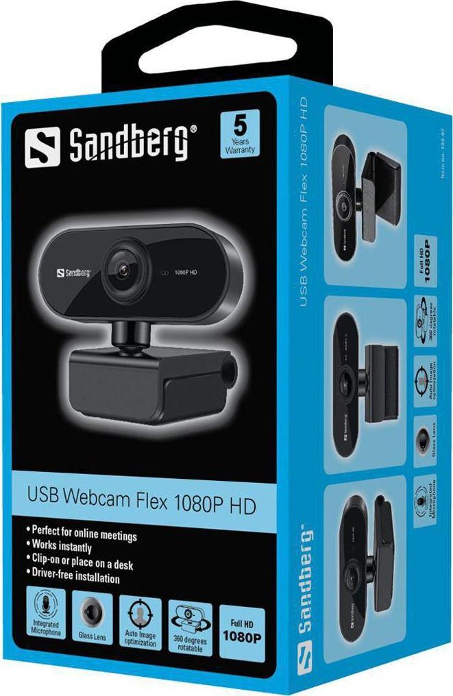 Веб-камера Sandberg USB Webcam Flex 1080P HD, црна