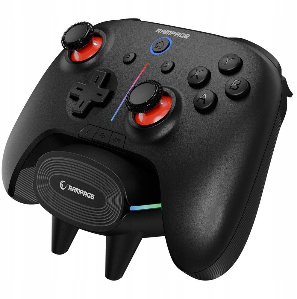 Gamepad Rampage HYDRA PRO, безжичен BT 2.4 GHz, станица за полнење, RGB, црн