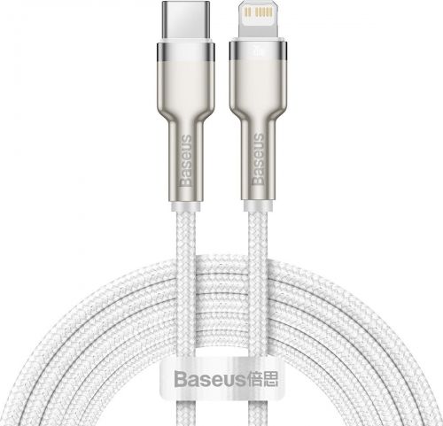 Kabllo Baseus USB-C në Lightning, 2m, e bardhë
