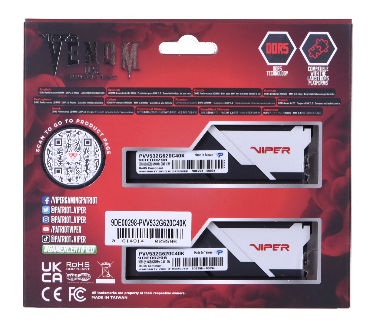 Memorie Patriot Viper Venom, 32GB (2x16GB), DDR5, 6200MHz