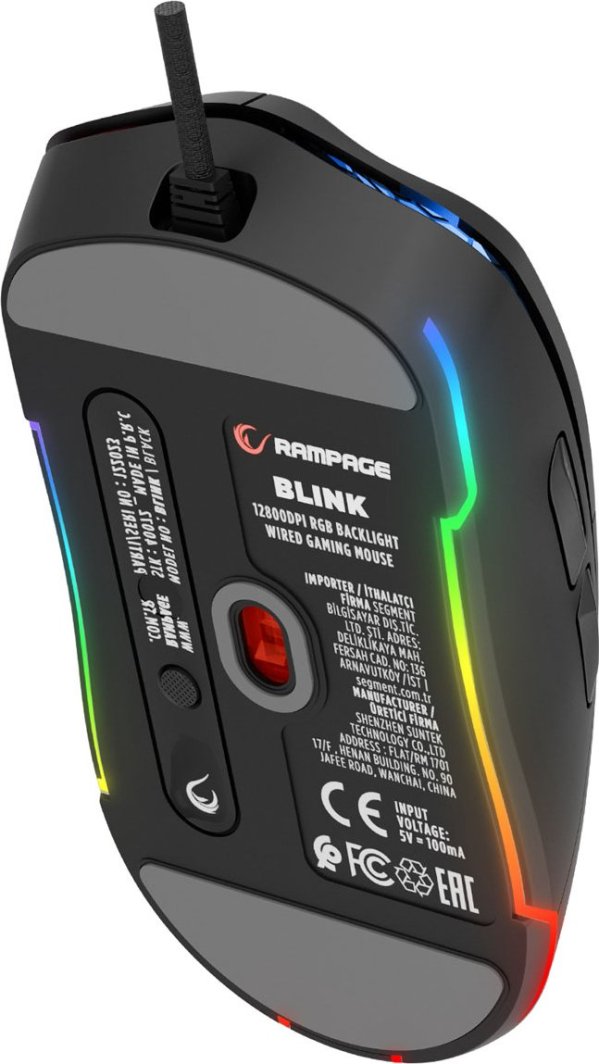 Сет 2 парчиња гејминг глушец Rampage Blink, USB, 12800 DPI, RGB, црн