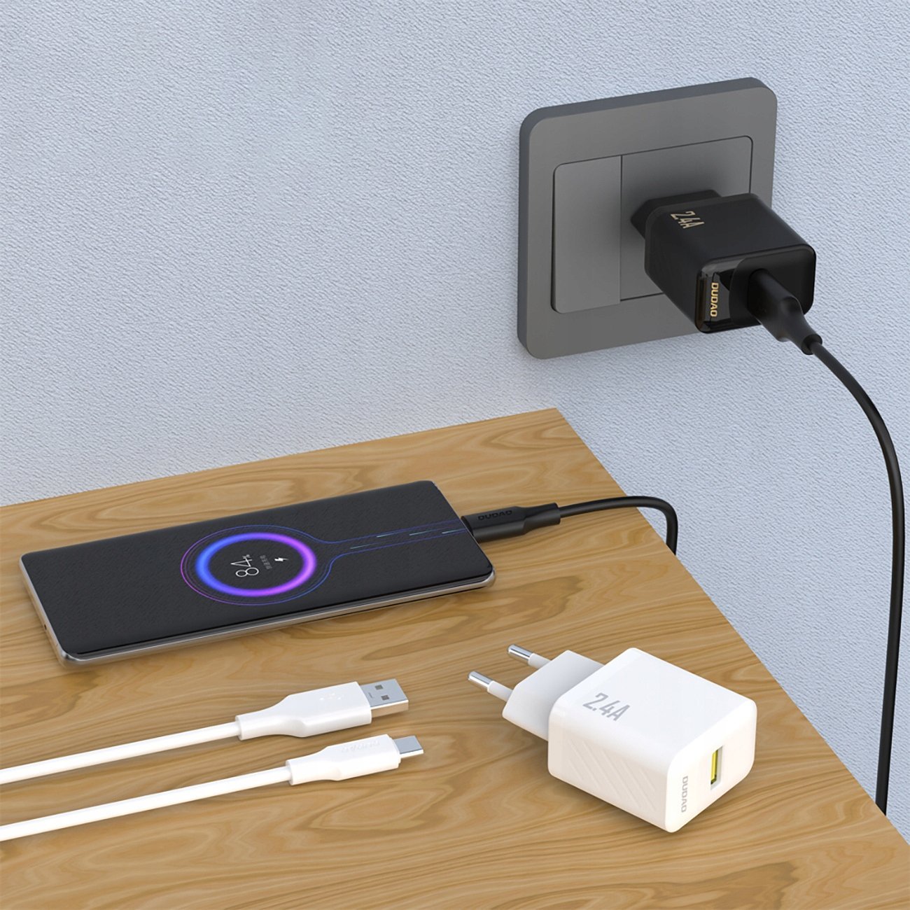 Полнач USB Dudao A23EU, 12W 2.4A GaN, 1 порт, бел