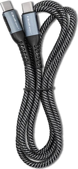 Kabllo USB Qoltec USB C në USB C, 1m, 100W, bardh e zezë