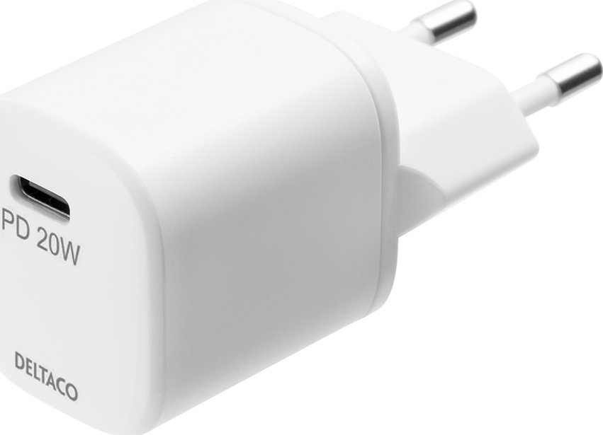 Karikues muri DELTACO USB, USB C PD 20W, 3A, i bardhë