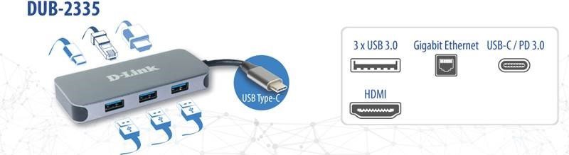 HUB USB C D Link DUB 2335, 6 në 1, HDMI 4K, gri