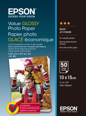 Fletë Epson Value Glossy, 10x15cm, 50 fletë
