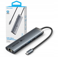 USB C докинг станица Vention 8 во 1, HDMI 4K, PD 100W, сива