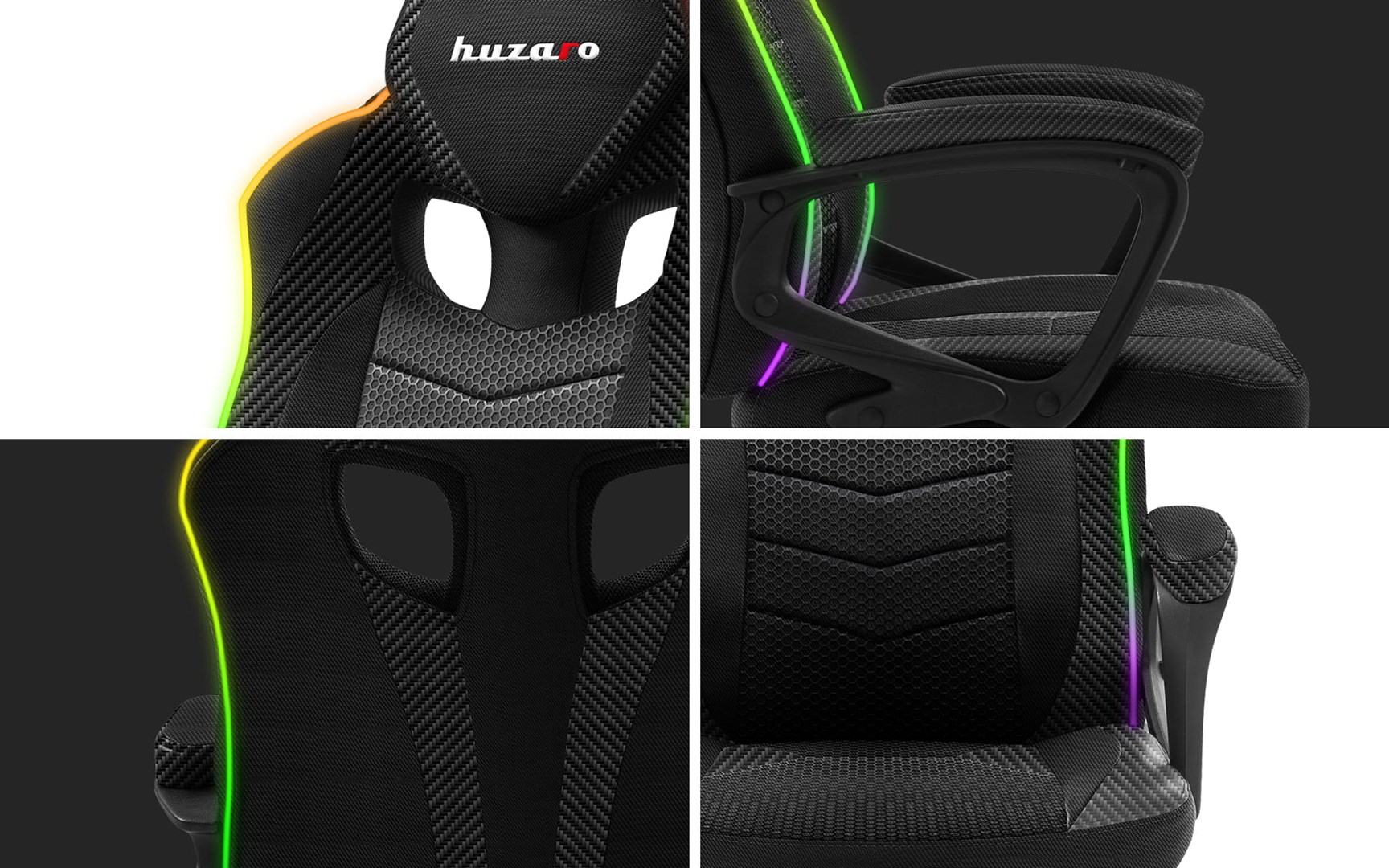 Karrige lojërash Huzaro Force 2.5 RGB Carbon Mesh, 130 kg, e zezë