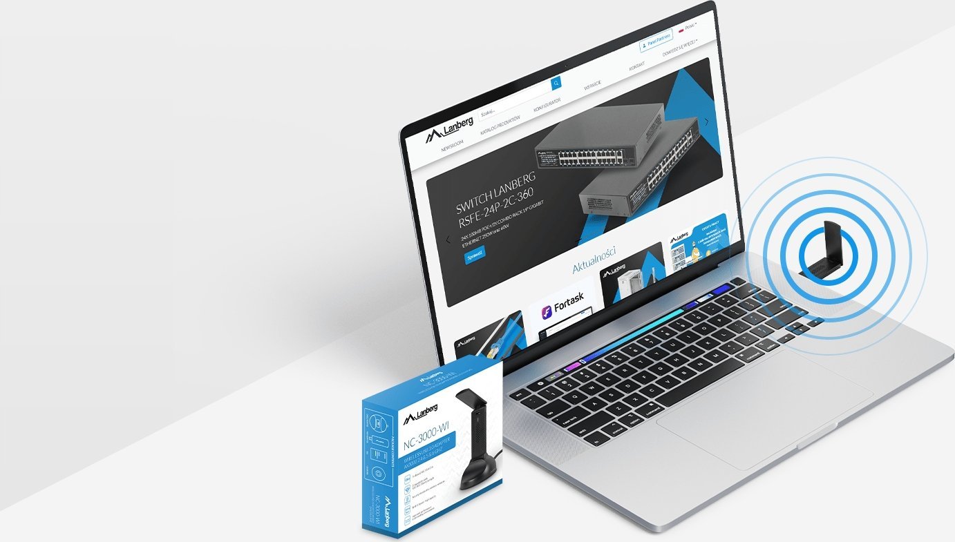 Адаптер WiFi Lanberg NC-3000-WI, USB 3.0, WiFi 6 три опсези, црн