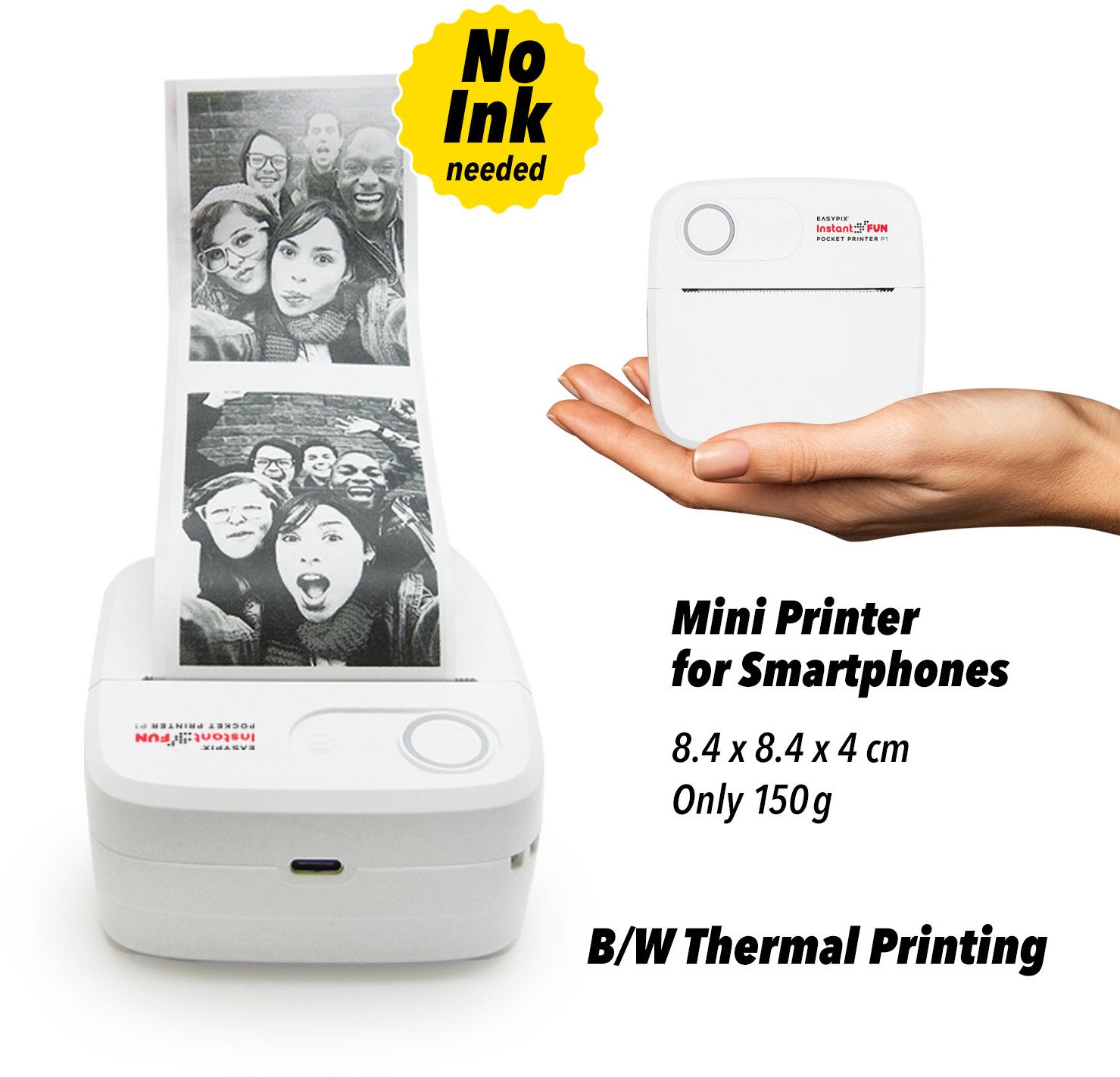 Printer xhepi termik Easypix InstantFUN P1, Bluetooth, bardh e zi