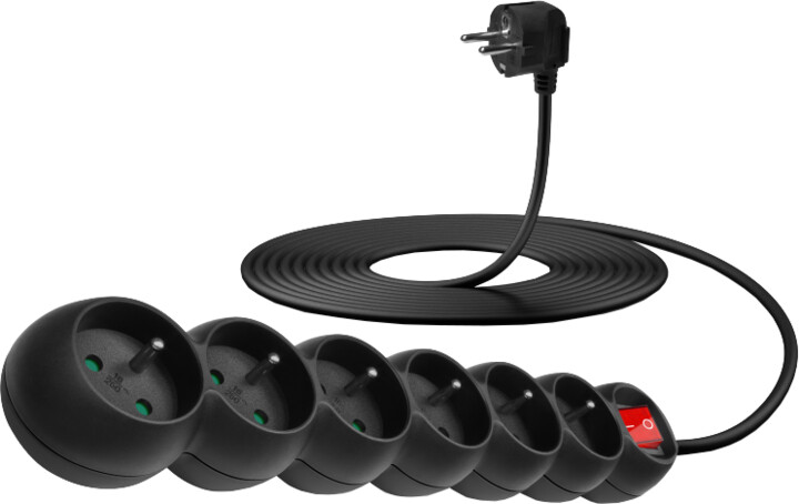 Продолжни кабел CONNECT IT 230 V, 6 приклучоци, 5 м, со прекинувач, црн