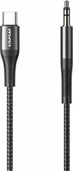Kabllo audio Awei USB C në 3.5 mm, 1m, e zezë