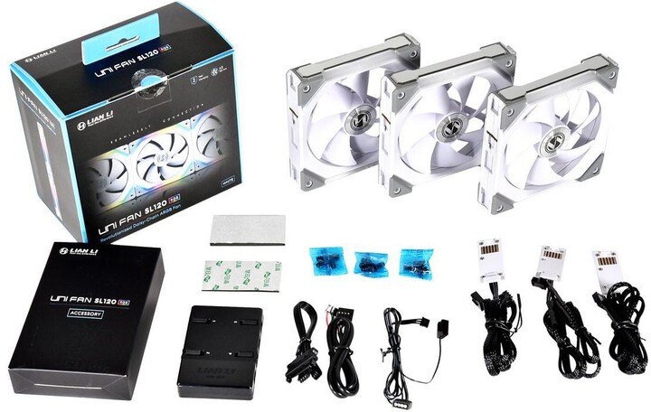 Ventilatorë LIAN-LI UNI FAN SL120, ARGB, PWM, 3 copë, të bardhë