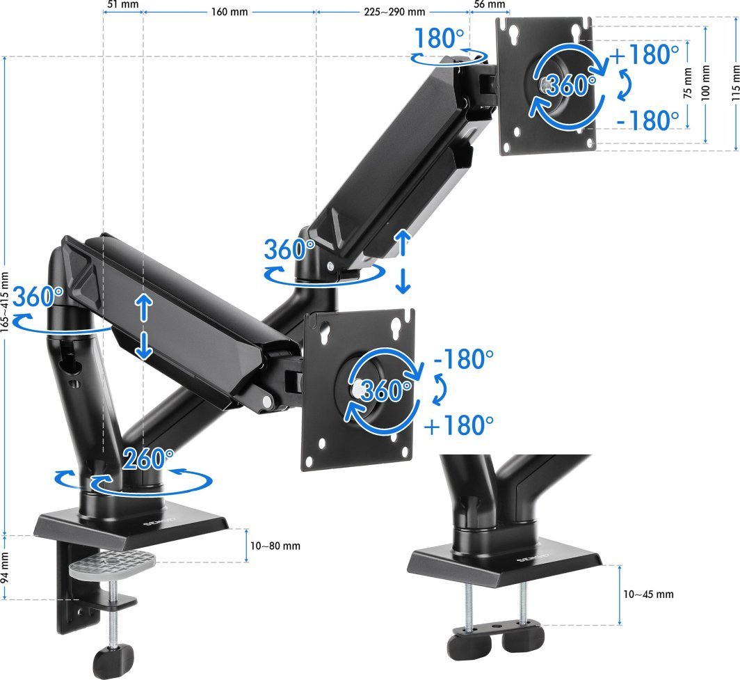 [OUTLET] Mbajtëse për 2 monitorë SENSE7, 17"-32", e zezë