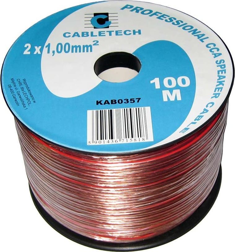 Кабел за звучници Cabletech CCA, 2x1mm², проѕирен