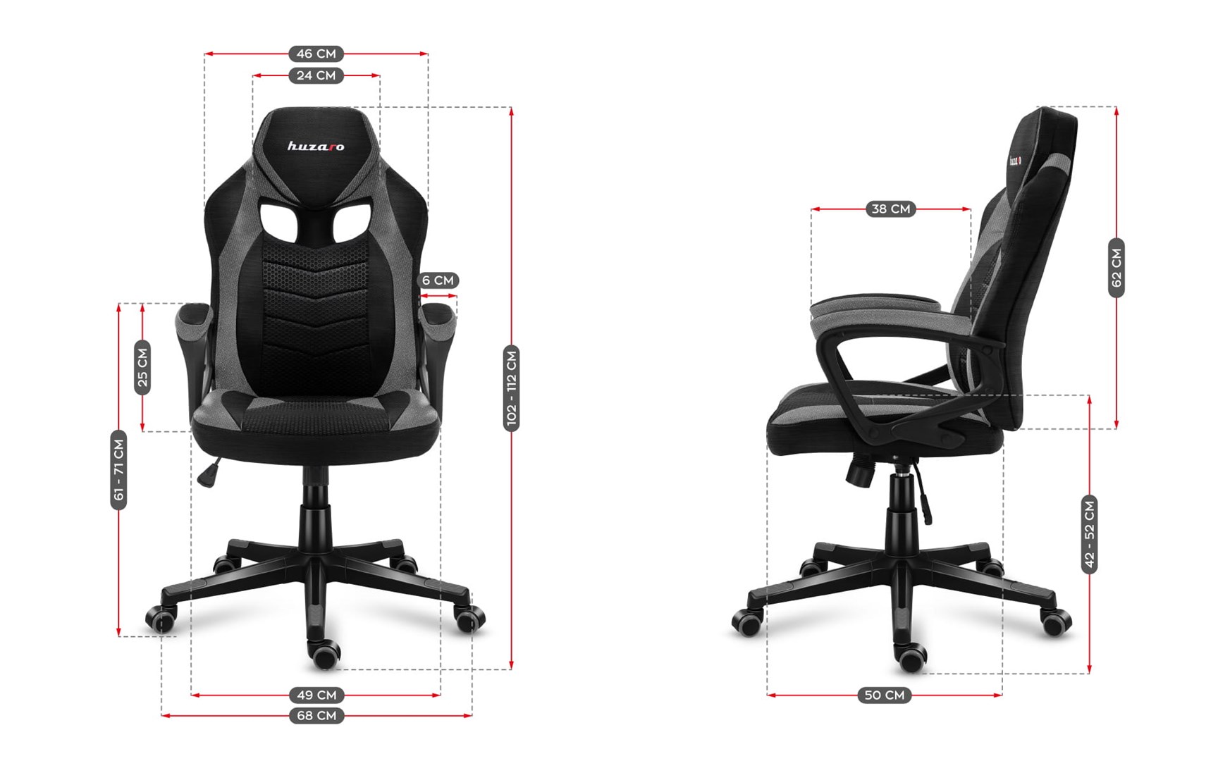 Karrige lojërash Huzaro FORCE 2.5, sedilje rrjetë, e hirtë