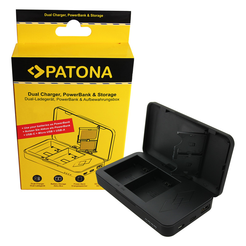 PATONA Dual Charger For Sony NP-FZ100 with Powerbank Function and Memory Card Storage