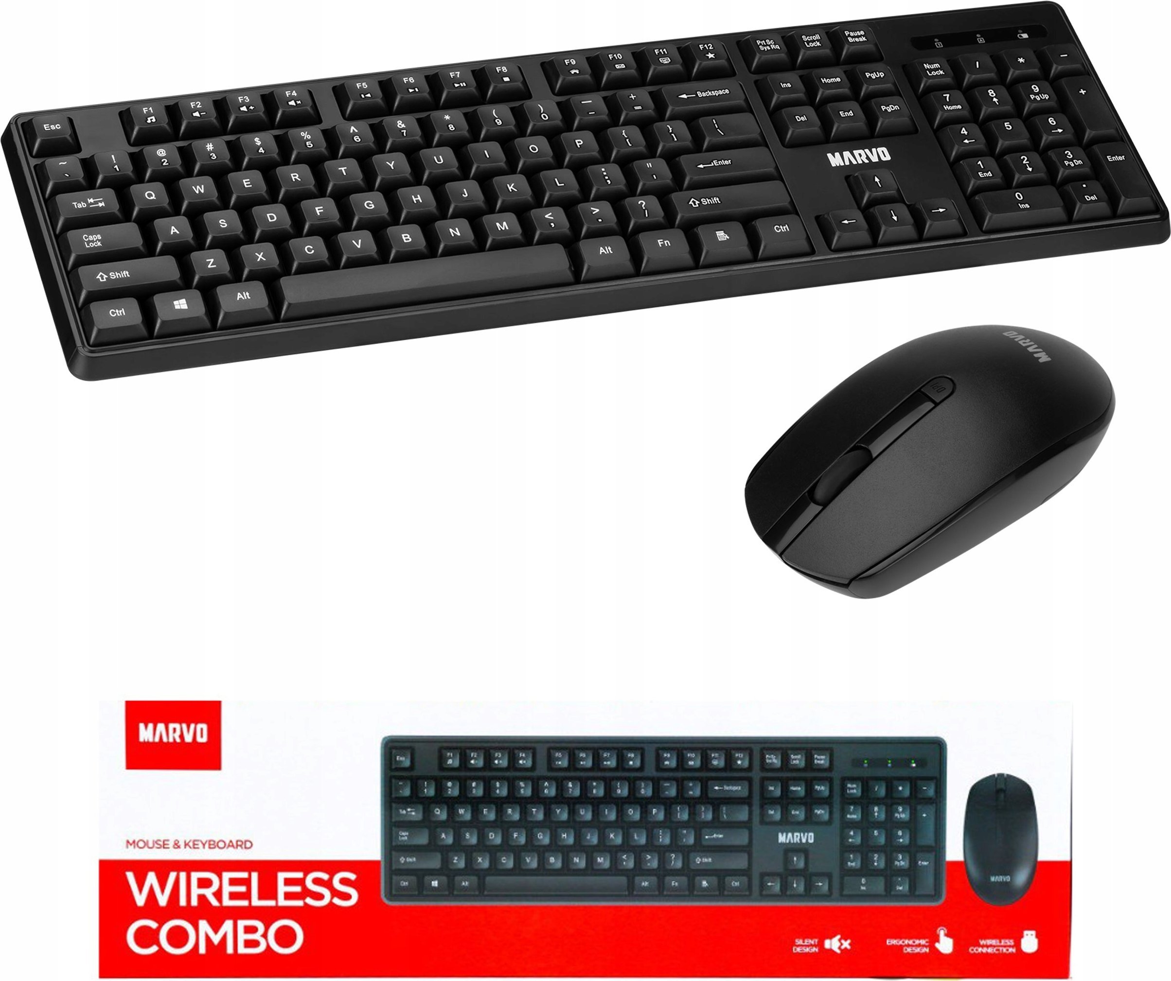 Set tastierë dhe maus Marvo WS005, wireless 2.4GHz, layot US, i zi