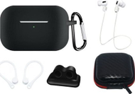 Set aksesorësh për kufje Apple AirPods Pro, mbulesë silikoni me karabiner, grepë për vesh dhe rrip qafe, i zi dhe i bardhë