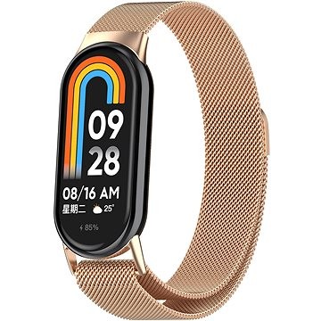 Паметна нараквица Eternico Elegance Milanese за Xiaomi Smart Band 8 9, нерѓосувачки челик, магнетно затворање, розе голд