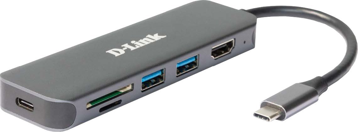 USB HUB Ди-Линк DUB-2327, 6 во 1, USB-C, HDMI, сива
