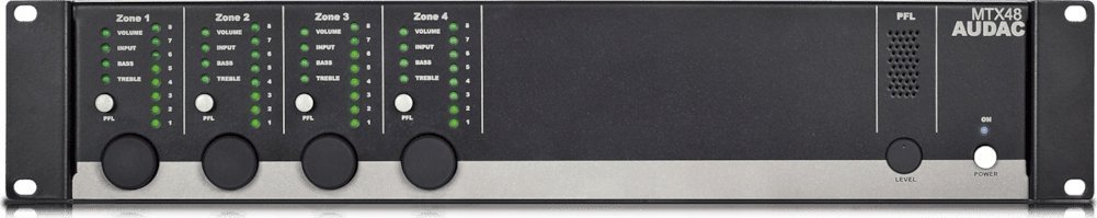 Matricë audio Audac MTX48, 4 zona, kontroll nga telefoni, e zezë
